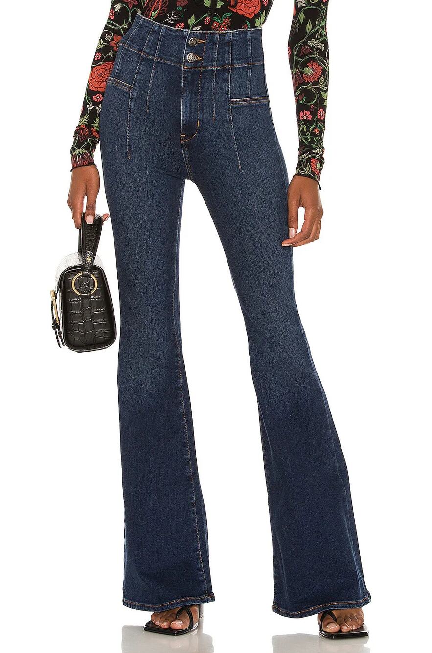 Free People We The Free Jayde Flare Leg Darted High Rise Jeans Tulsa Blue 26